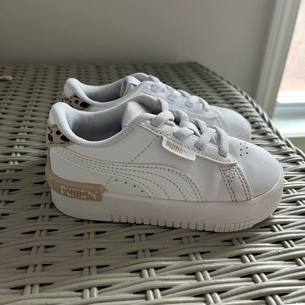Puma Kids White Sneakers with leopard print